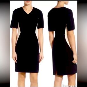 Ellen Tracy Black Sheath Mini Dress V-Neck Short Sleeve
